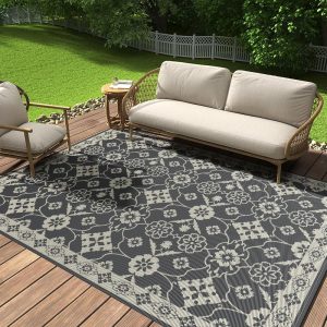 COCOER-Floral Outdoor Rug 8x10 Waterproof-Reversible Indoor Outdoor Rugs-Patio Rug Outdoor Area Rug-Outdoor Plastic Straw Rug-Outdoor Carpet for Outside Deck Camping Porch...