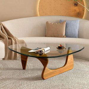 Coffee Tables for Living Room - Triangle Glass Coffee Table with Wooden Base Mid-Century Modern Abstract End Table for Study Room Office Hotel Balcony (Walnut Transparent, Small...