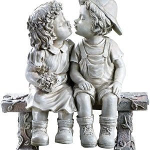 Collections Etc First Kiss, Puppy Love, Kissing Couple Garden Sculpture, 8 1/4" L x 4 3/4" W x 9" H