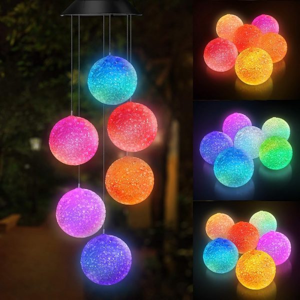 Color Changing Solar Power Wind Chime Spiral Spinner Crystal Ball Wind Mobile Portable Waterproof Outdoor Decorative Romantic Wind Bell Light for Patio Yard Garden Home (Crystal...