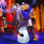 COMIN 6FT Long Halloween Inflatables Headless Horseman Outdoor Decorations Blow Up Lightning Horse Yard with Built-in LEDs for Indoor Party Garden Lawn Decor