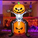 COMIN Halloween Inflatable 5FT Skull Skeleton Pumpkin Head with Built-in LEDs Blow Up Yard Decoration for Holiday Party Indoor, Outdoor, Yard, Garden, Lawn