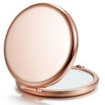 Compact Mirror for Purse, Double-Sided 1X/2X Magnifying Metal Pocket Makeup Mirrors(Round, Rose Gold)