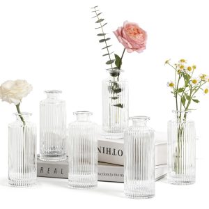 ComSaf Small Vases for Flowers Mini Clear Glass Bud Vases in Bulk, Mini Flower Vase, Vases for Centerpiece, Ribbed Vases Set, Wedding Table Ceterpiece, Home Decor, Housewarming...