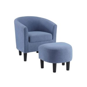 Convenience Concepts Take a Seat Churchill Accent Chair with Ottoman, Blue Fabric