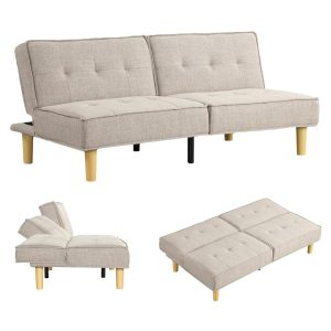 Convertible Futon Sofa Bed, Loveseat Foldable Futon Couch Adjustable Backrest, Small Futon Couch for Living Room, Small Space, Apartment, Beige Fabric 307BG