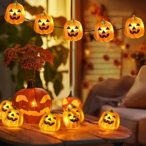 Coquimbo Halloween Decorations Pumpkin Lights: 10FT 30 LED Pumpkin Indoor String Lights Room Decor Battery Operated Fairy Lights for Home Indoor Outdoor Halloween Party Decorations