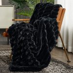 Cozy Bliss Faux Fur Throw Blanket for Couch, Cozy Warm Plush Striped Blanket for Sofa Bedroom Living Room,50 * 60 Inches Black