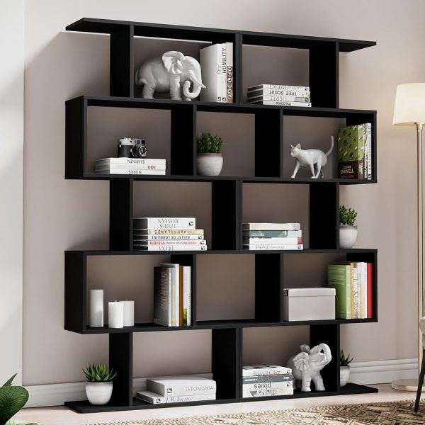 Cozy Castle Set of 2 Geometric Bookcase, S-Shaped Modern Bookshelf, Room Divider Bookshelf, 62" Tall Unique Abstract Bookcase with 5-Tier Display Shelf for Living Room Office,...