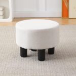 Cpintltr Linen Ottoman Round Footrest Stool Upholstered Step Stool Ottomans Sofa Stool 4 Wood Legs with Anti-Slip Pads Modern Accent Home Decor Suitable for Living Room Bedroom...