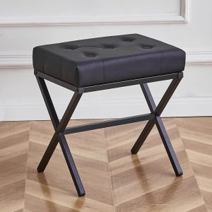 Cpintltr Ottoman Foot Stool Tufted Vanity Stool Ottomans Thickened Cushion Footstool Mulifunctional Shoe Changing Seat Step Stools with Metal X Leg for Living Room Bedroom Faux...