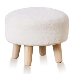 Cpintltr Round Footstool Ottoman Rabbit Wool Mushroom Stool Solid Wood Stool Small Upholstered Ottoman Shoe Changing Foot Stool Step Stool Sofa Footrest Stool for Living Room...