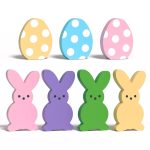 CRCZK Easter Decorations 7PCS Wood Bunny Peeps Easter Eggs Tiered Tray Decor - Easter Shelf Sitter - Easter Decor for the Home - Spring Wooden Signs Decor