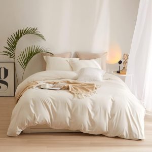 Cream White Duvet Cover Queen Size Soft Washed Microfiber Ivory Duvet Cover with Zipper Closure Boho 3 Pieces Bedding Set Off White Comforter Cover 1 Cream Duvet Cover 90”x90”...