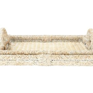 Creative Co-Op Decorative Rattan Trays with Handles & Whitewashed Finish (Set of 2 Sizes), White