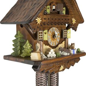 Cuckoo-Palace German Cuckoo Clock - Summer Meadow Chalet with 8-Day-Movement - 13 1/3 inches Height - Black Forest Clock