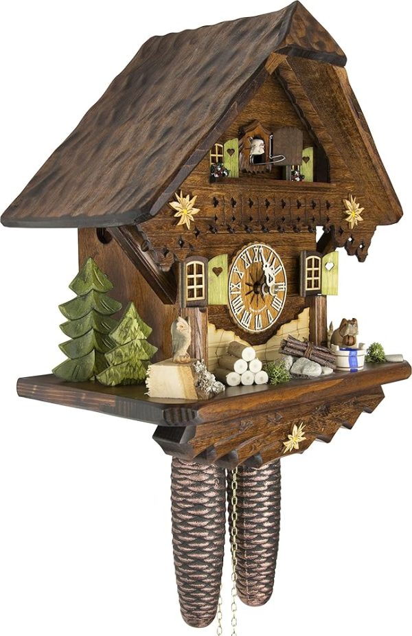 Cuckoo-Palace German Cuckoo Clock - Summer Meadow Chalet with 8-Day-Movement - 13 1/3 inches Height - Black Forest Clock