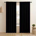 CUCRAF Black Blackout Curtains 84 inch Length 2 Panels Set, Rod Pocket Room Darkening Drapes for Bedroom Living Room, Insulated Thermal Light Blocking Window Curtain (W52 x L84...