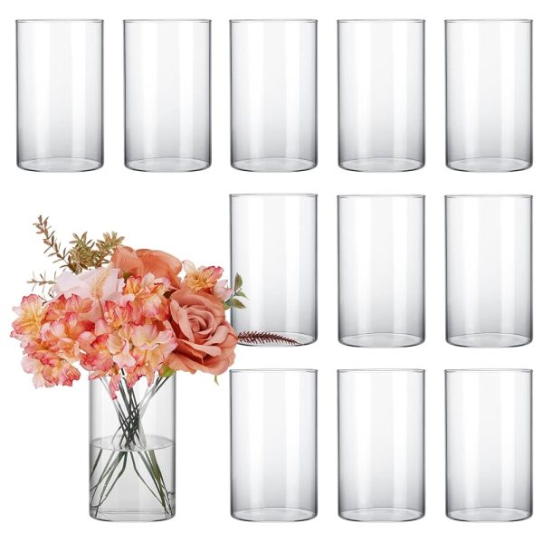 CUCUMI 12pcs Glass Cylinder Vases for Centerpieces, Flower Vases Wedding Decorations, 6 Inch Tall Glass Hurricane Candle Holder for Table Shelf, Floral Vase Bulk for Home Decor