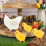 Cute Wooden Chickens Decorations Indoor, Spring Farmhouse Chicks Blocks Tiered Tray Decor, Funny Wood Chicken for Home Table Desk Door Shelf (Set of 4)