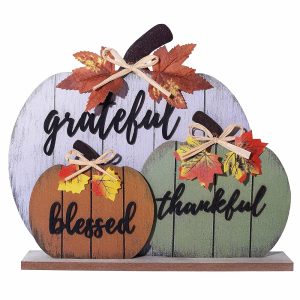 CYNOSA Fall Decorations for Home Blessed Grateful Thankful Fall Decor Wooden Pumpkin Tabletop Signs for Home Thanksgiving Farmhouse Living Room Harvest