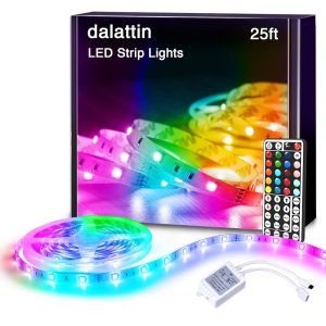 dalattin Led Lights for Bedroom 25ft RGB 5050 Led Strip Lights Color Changing Kit with 44 Keys Remote Controller and 12V Power Supply Led Light Strips Indoor Decoration,Easter...