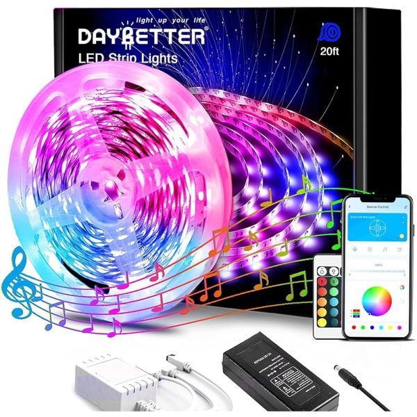 DAYBETTER LED Lights for Bedroom, 20ft Led Strip Light, 5050 RGB Color Changing Lights for Room Party Decor