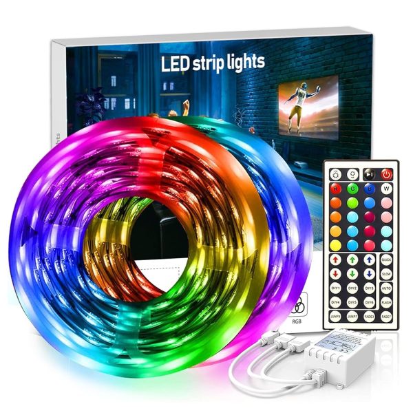 DAYBETTER Led Strip Lights 32.8 ft RGB Color Changing Lights Strip for Bedroom, Desk, Home Decoration, with Remote and Power Supply