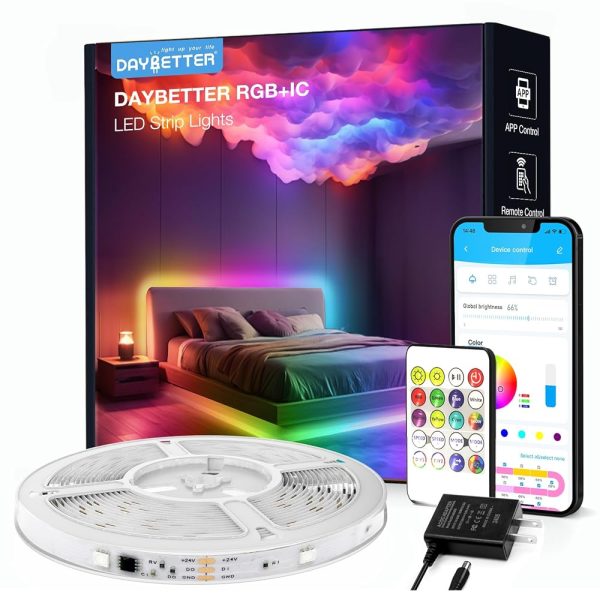 DAYBETTER RGB Smart IC LED Strip Lights, LED Lights for Bedroom, DIY Multiple Colors on One Line, App Control Color Changing Strip Lighting Music Sync Home Decor 16.4 ft