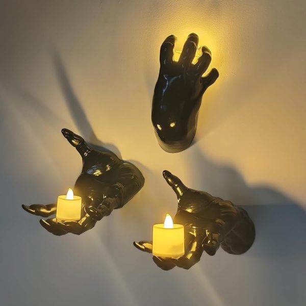 DAZONGE Halloween Decorations Indoor/Outdoor, Pack of 3 Wall Mounted Creepy Reaching Hands with Lighted Candles, Life-Sized Horror Hands for Wall Decorations, Gothic Hanging...