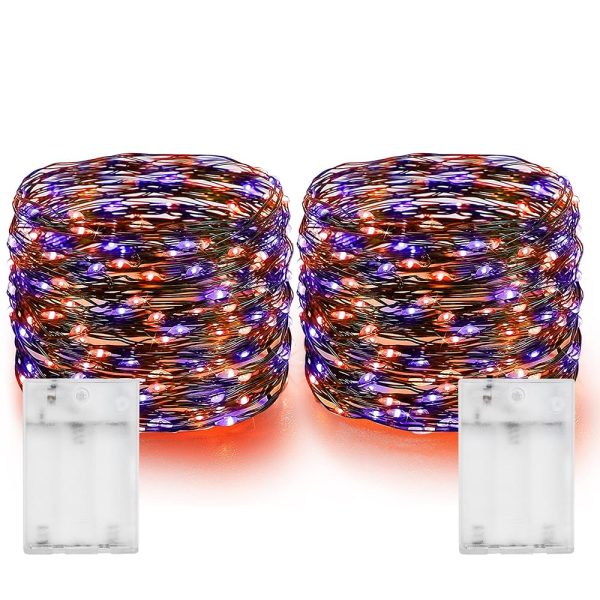 Dazzle Bright Purple and Orange Fairy String Lights, 2 Pack Total 40FT 120 LED Copper Wire Battery Operated Waterproof Lights, Halloween Decorations for Indoor Home Outdoor...