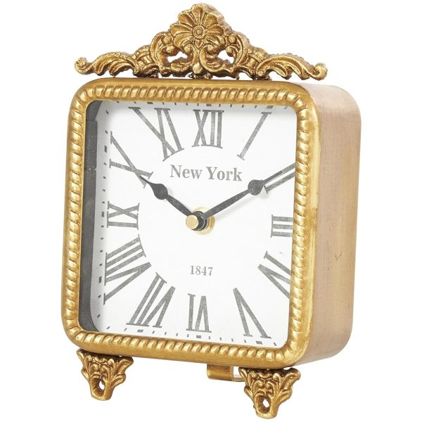 Deco 79 Metal Scroll Decorative Clock Antique Style Mantel Clock, Tabletop Clock 6" x 3" x 8", Gold