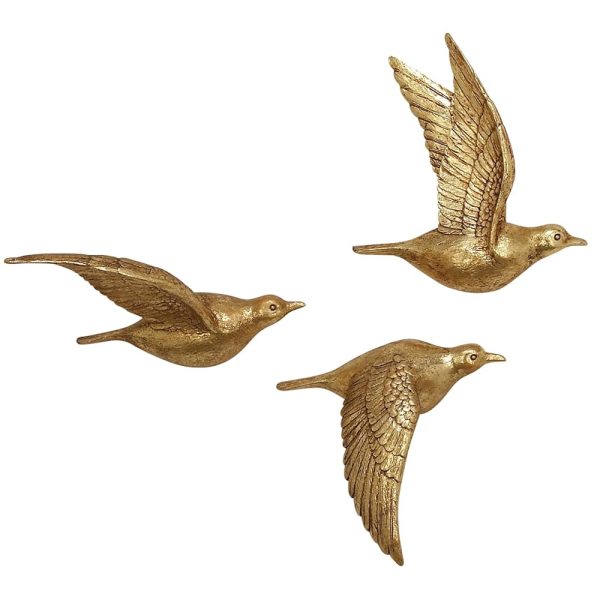 Deco 79 Polystone Bird Home Wall Decor Metallic 3D Sculpted Floating Wall Sculpture, Set of 3 Wall Art 10",10",10"H, Gold