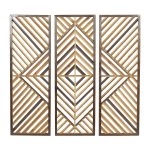 Deco 79 Wood Geometric Home Wall Decor Slatted Wood Design Wall Sculpture, Set of 3 Wall Art 12"W, 35"H, Brown