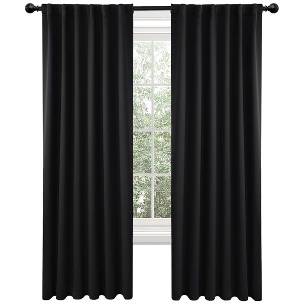 Deconovo Blackout Curtains 84 Inches Long, Black Blackout Curtains for Bedroom - 2 Panels, 52x84 Inch, Room Darkening Curtains for Living Room, Back Tab and Rod Pocket Black...