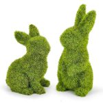 Decorative Decorations for Easter Bunny Gifts, Moss Green Flocking Sculpture, Garden Courtyard Family Gathering Celebration Decorations (Small 2PCS Standing+Sitting)