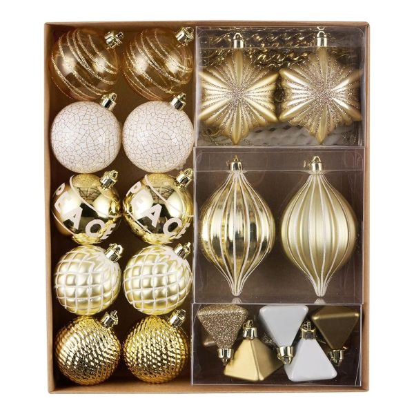 DecorbyHannah 40ct Christmas Ornaments Set, Assorted Gold White Christmas Tree Ornaments Decorations, Shatterproof Hanging Decorative Ball Ornaments for Xmas Tree, Party,Home...