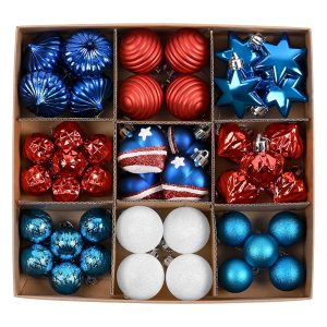 DecorbyHannah 45ct Christmas Ornaments Set, Shatterproof Assorted Mini Red Blue White Christmas Ornaments for Tree Decorations, Small Decorative Christmas Ball Ornaments for...