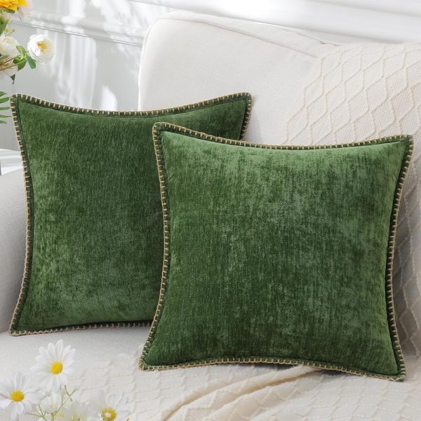 decorUhome Christmas Chenille Soft Throw Pillow Covers 18x18 Set of 2, Spring Farmhouse Velvet Pillow Covers, Decorative Square Pillow Covers with Stitched Edge for Couch Sofa...