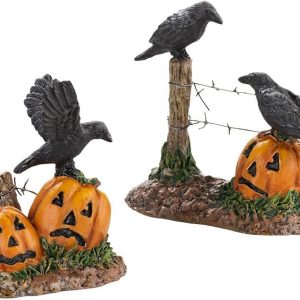 Department 56 Accessories for Villages Halloween Ravens, 1.77 inch (4030786), Black,orange