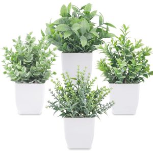 Der Rose 4 Pack Fake Plants Mini Artificial Greenery Potted Plants for Home Decor Indoor Office Table Room Farmhouse