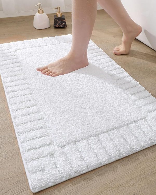 DEXI Bathroom Rugs 24"x36", Non Slip Bath Mats for Bathroom Floor, Ultra Soft and Absorbent Bath Rug Shower Carpet, Machine Washable, White