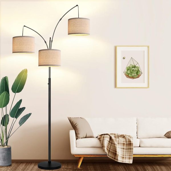 Dimmable Floor Lamp - 3 Lights Arc Floor Lamps for Living Room, 1000LM Modern Tall Standing Lamp with Beige Shades & Heavy Base, Mid Century Tree Floor Lamp for Bedroom Office,...