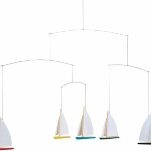 Dinghy Regatta/5 Hanging Mobile - 26 Inches Beech Wood - Handmade in Denmark by Flensted