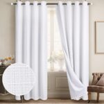 Diraysid 100% Blackout White Curtains Linen Curtains for Bedroom Grommet Thermal Insulated Room Darkening Drapes (2 Panels, W52 x L84 Inch)