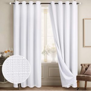 Diraysid 100% Blackout White Curtains Linen Curtains for Bedroom Grommet Thermal Insulated Room Darkening Drapes (2 Panels, W52 x L84 Inch)