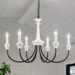 Distressed White and Black Chandelier 6 Lights French Country Chandelier Farmhouse Chandeliers for Dining Room Lighting Industrial Candle Pendant Light Fixture for Kitchen...