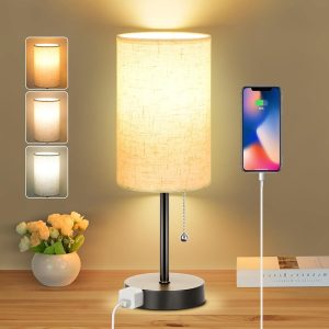 Dott Arts Table Lamp for Bedroom, 3-Color Bedside Lamps with Pull Chain, Bedroom Table Lamps for Nightstand,Small Lamp for Living Room, Bulb Included