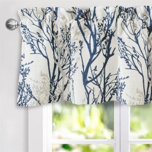 DriftAway Tree Branch Linen Lined Valance Double Layer Thermal Insulated Room Darkening Blackout Valances 3 Inch Rod Pocket Short Window Valance for Living Room Bathroom 52 Inch...