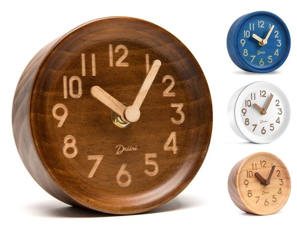 Driini Wooden Analog Desktop Clock – 4.3 in. Decorative Pinewood Clock, No-Tick Design – Easy to Read Silent Sweep Mantle Clock – Quiet Tabletop Clocks with Wood Body, Hands, &...